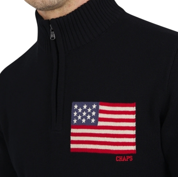 Men's Chaps American Flag Quarter Zip Patriotic Sweater Size Large - Picture 2 of 9